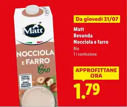 Lidl Matt Bevanda Nocciola e farro offerta