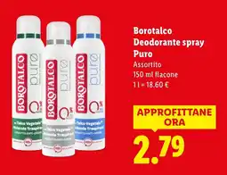Lidl Borotalco Deodorante spray Puro offerta