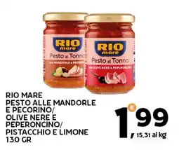 Extra Supermercati Rio mare pesto alle mandorle e pecorino/ olive nere e peperoncino/ pistacchio e limone offerta