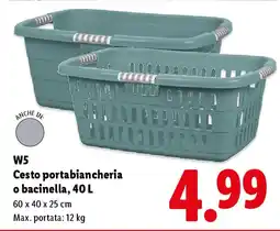 Lidl W5 Cesto portabiancheria o bacinella, 40L offerta