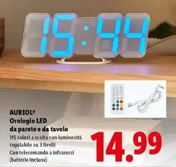 Lidl AURIOL Orologio LED da parete e da tavolo offerta