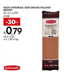Bennet Pasta integrale 100% grano italiano BENNET offerta