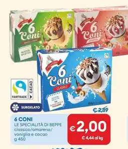 MD Discount 6 CONI LE SPECIALITÀ DI BEPPE classico/amarena/ vaniglia e cacao offerta