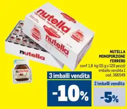 Metro Nutella monoporzione FERRERO offerta