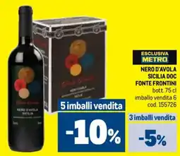 Metro Nero d'avola sicilia doc FONTE FRONTINI offerta