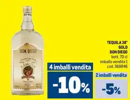 Metro Tequila 38° gold DON DIEGO offerta