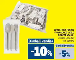 Metro 100 set tris posate +tovagliolo 1 velo biodegradabili offerta