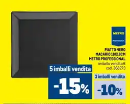 Metro Piatto nero macario 18x18cm METRO PROFESSIONAL offerta