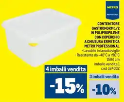 Metro Contenitore gastronorm 1/2 in polipropilene con coperchio a chiusura ermetica METRO PROFESSIONAL offerta