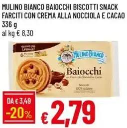 Galassia Mulino bianco baiocchi biscotti snack farciti con crema alla nocciola e cacao offerta
