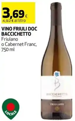 Coop Vino friuli doc BACCICHETTO offerta