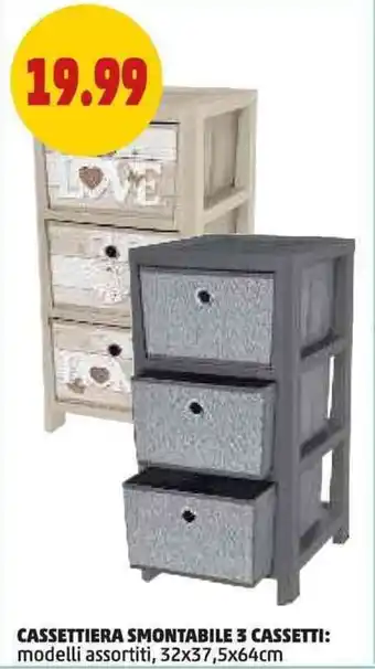PENNY Cassettiera smontabile 3 cassetti offerta