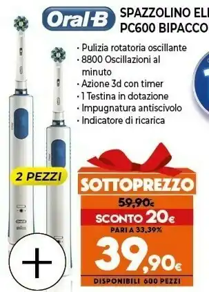 Expert Oral-b spazzolino elettrico pc600 bipacco offerta