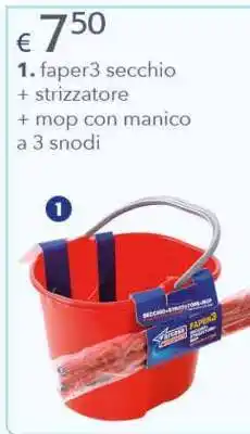 Acqua & Sapone faper3 secchio + strizzatore + mop con manico a 3 snodi offerta
