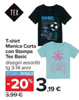 Carrefour T-shirt Manica Corta con Stampa Tex Basic offerta