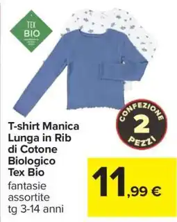 Carrefour T-shirt Manica Lunga in Rib di Cotone Biologico Tex Bio offerta