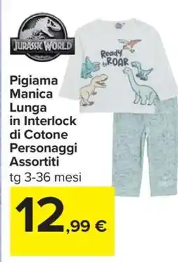 Carrefour Pigiama Manica Lunga in Interlock di Cotone Personaggi Assortiti offerta