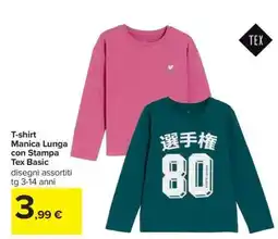 Carrefour T-shirt Manica Lunga con Stampa Tex Basic offerta