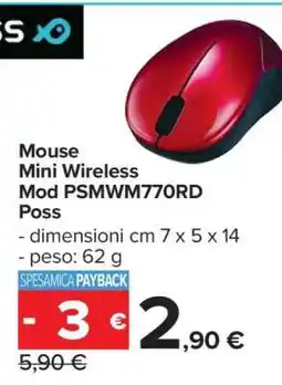 Carrefour Mouse Mini Wireless Mod PSMWM770RD Poss offerta