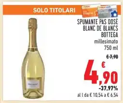 Conad SPUMANTE PAS DOSÈ BLANC DE BLANCS BOTTEGA offerta