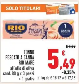 Conad Tonno Pescato a Canna Rio Mare offerta