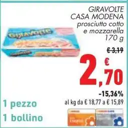 Conad GIRAVOLTE CASA MODENA prosciutto cotto e mozzarella 170 g offerta
