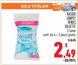 Conad RASOIO SIMPLY VENUS GILLETTE offerta