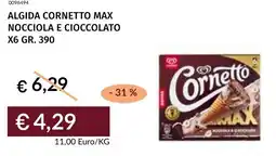 Prezzemolo e Vitale Algida cornetto max nocciola e cioccolato x6 offerta
