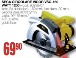 Mondo Brico sega circolare VIGOR vsc-160 watt 1200 - cod. 90238/07 offerta