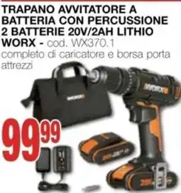 Mondo Brico Trapano avvitatore a batteria con percussione 2 batterie 20v/2ah lithio WORX offerta