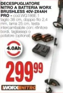 Mondo Brico Decespugliatore nitro a batteria WORX brushless 40v-2x4ah pro offerta