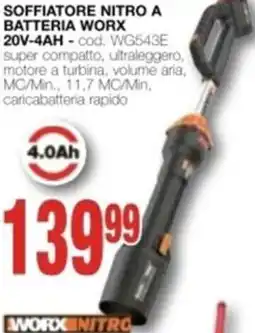 Mondo Brico soffiatore nitro a batteria WORX 20v-4ah offerta