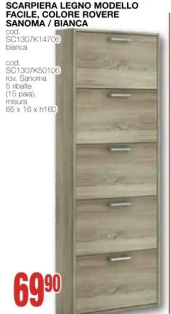 Mondo Brico Scarpiera legno modello facile, colore ROVERE SANOMA / bianca offerta