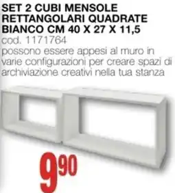 Mondo Brico Set 2 cubi mensole rettangolari quadrate bianco cm 40 x 27 x 11,5 offerta