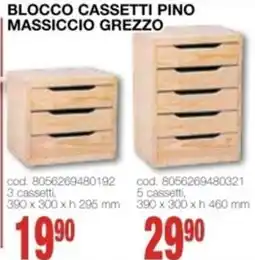 Mondo Brico Blocco cassetti pino massiccio grezzo offerta