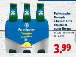 Lidl Perlenbacher Bevanda a base di birra analcolica gusto limone offerta
