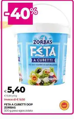 Coop FETA A CUBETTI DOP ZORBAS offerta
