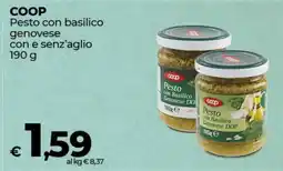 Coop COOP Pesto con Basilico Genovese con e senz'aglio 190 g offerta