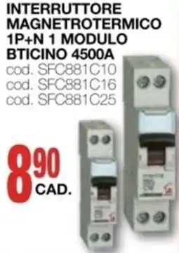 Mondo Brico Interruttore magnetrotermico 1p+n 1 modulo BTICINO 4500a offerta