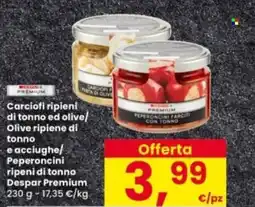 Interspar Carciofi ripieni di tonno ed olive/Olive ripiene di tonno e acciughe/Peperoncini ripeni di tonno Despar Premium offerta