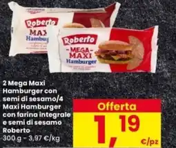 Interspar 2 Mega Maxi Hamburger con semi di sesamo/4 Maxi Hamburger con farina integrale e semi di sesamo Roberto offerta