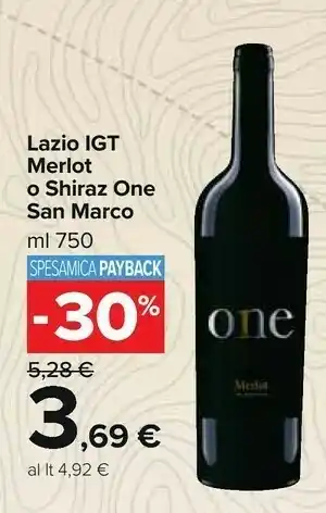 Carrefour Market Lazio igt merlot o shiraz one offerta