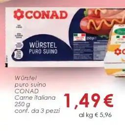 Conad Würstel puro suino offerta