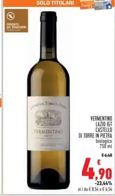 Conad Vermentino Lazio IGT Castello di Torre in Pietra biologico offerta