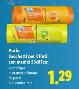 Lidl Purio Sacchetti per rifiuti con manici 53x67cm offerta
