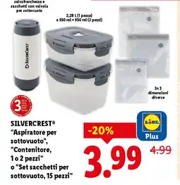 Lidl SILVERCREST "Aspiratore per sottovuoto", "Contenitore, 1 o 2 pezzi" o "Set sacchetti per sottovuoto, 15 pezzi" offerta