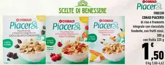 Conad Conad Piacersi Fiocchi Di Riso Frumento Integrale con Cioccolato Fondente, Con Frutti Rossi, 300g Con Frutta 325 g offerta