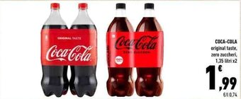 Conad Coca-Cola Original Taste, Zero Zuccheri 1,35 litri x2 offerta