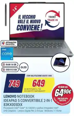 Trony LENOVO NOTEBOOK IDEAPAD 5 CONVERTIBILE 2-IN-1 83KX005DIX offerta