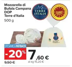 Carrefour Mozzarella di Bufala Campana DOP Terre d'Italia offerta
